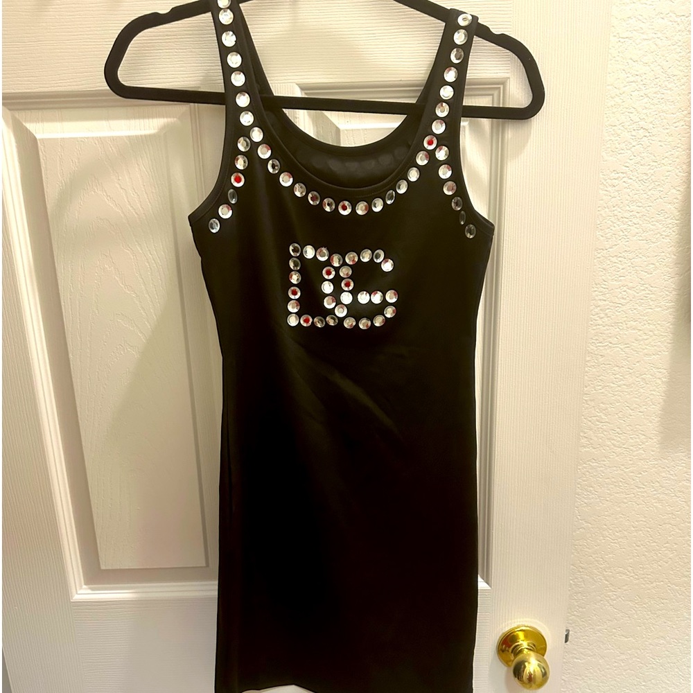 Black sleeveless, unique rhinestone designer look size small